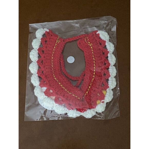 Crochet Christmas Pet Collar Bib – Santa – Adjustable Holiday Bandana (Med) NEW - Picture 2 of 3
